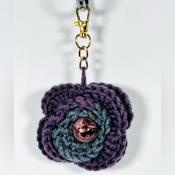 Hand Crafted Accessories - Purple & Gray Crochet Flower Bag Charm